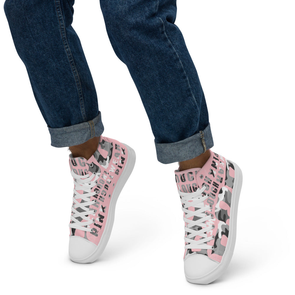 high top canvas pink shoes grey logo