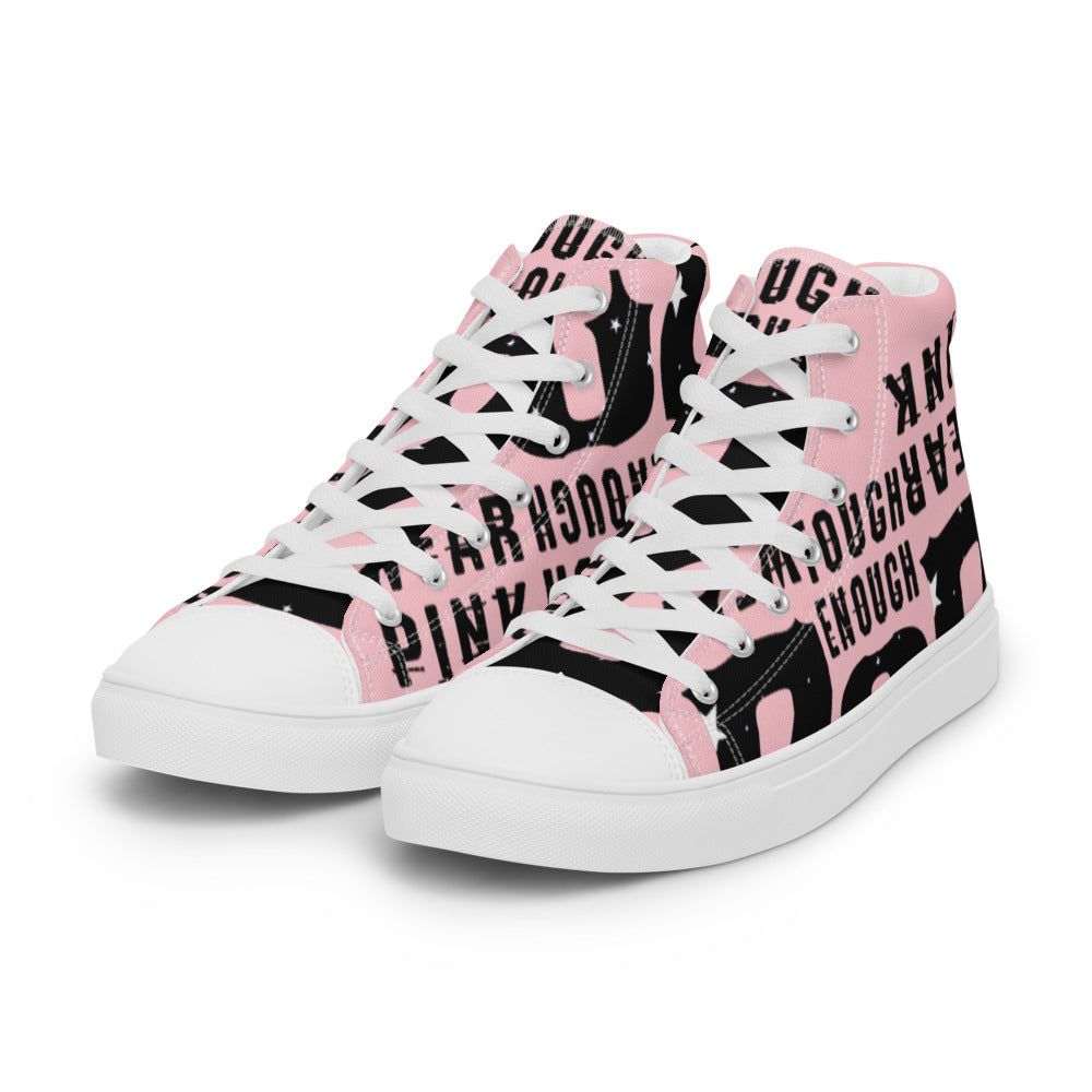 Men’s high top canvas shoes pink black logo